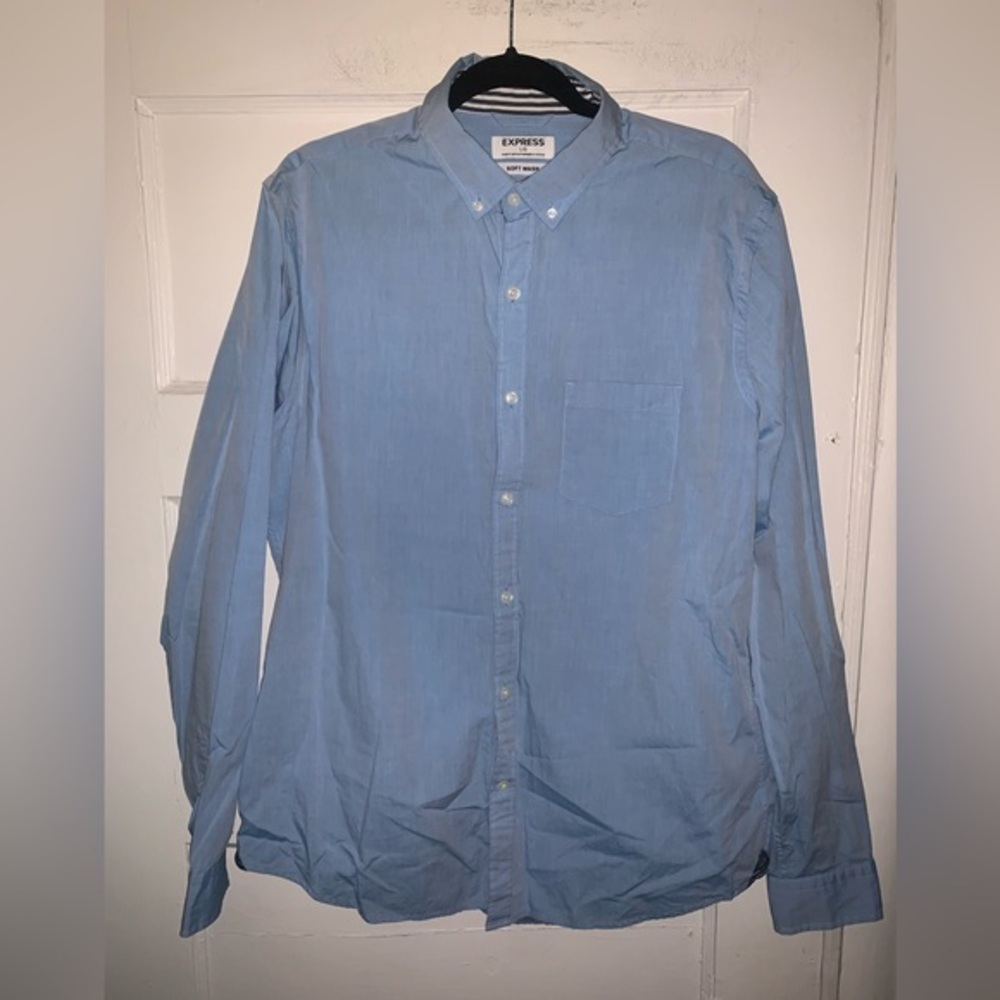 Express‎ mens powder blue soft wash button up cotton shirt size large